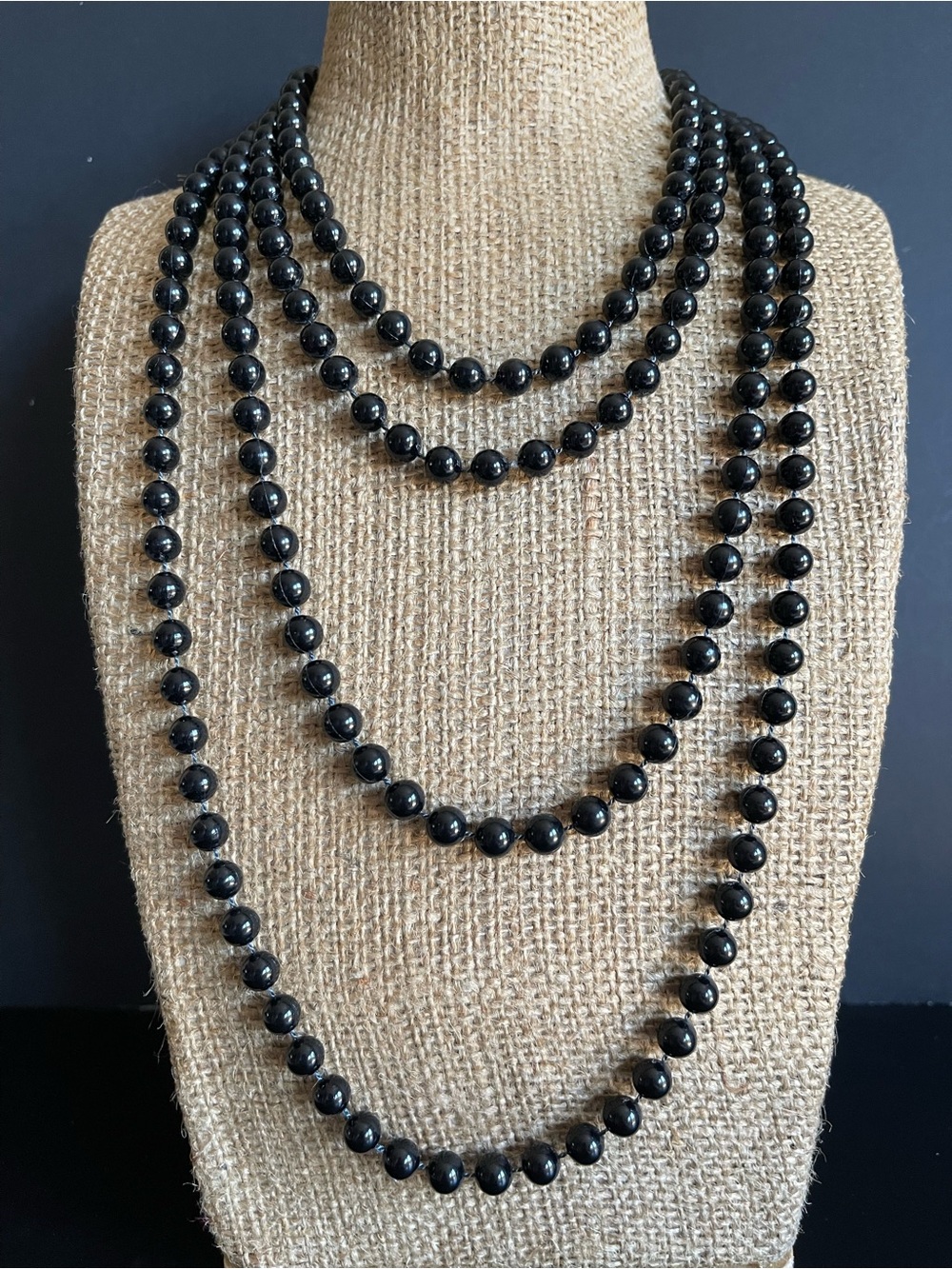 4 Classic Black Beaded Necklace .